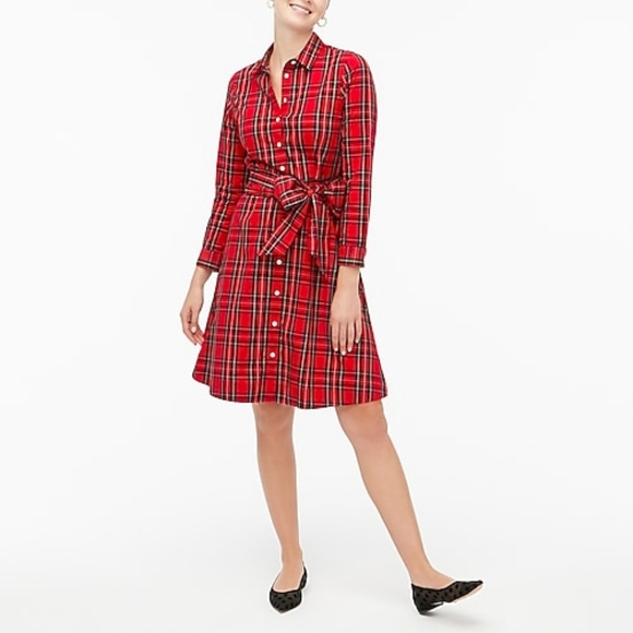 🆕️ J CREW Red Tartan Plaid Tie Waist Pin Up Dress - Picture 2 of 9